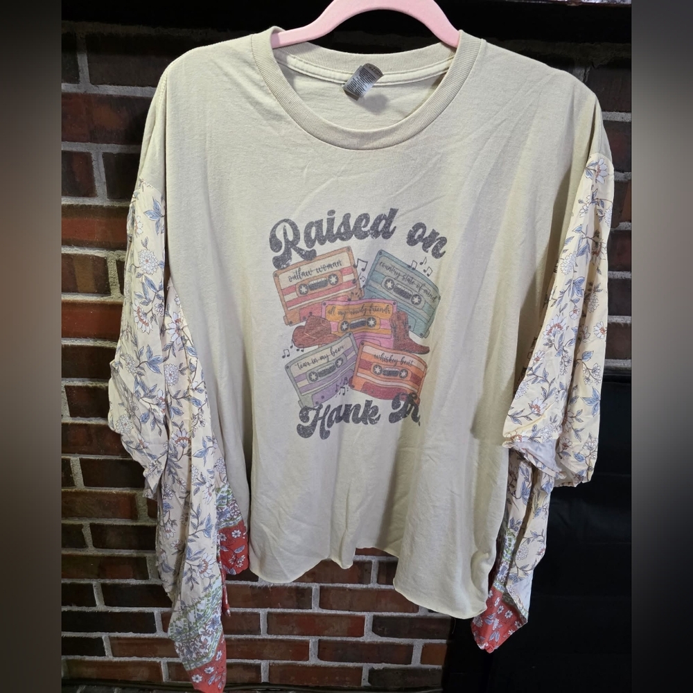 Upcycled Tee with Floral Sleeves